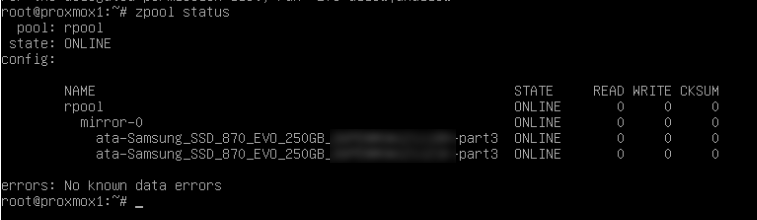 proxmox on mirrored zfs