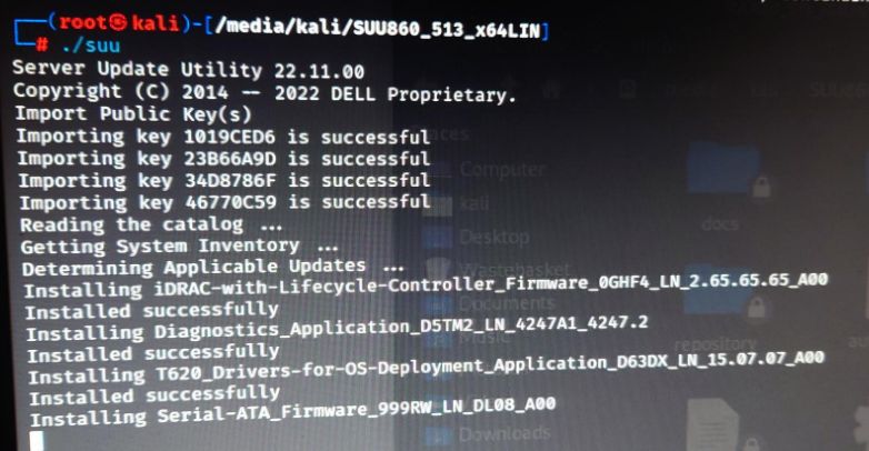 showing the server update utility running